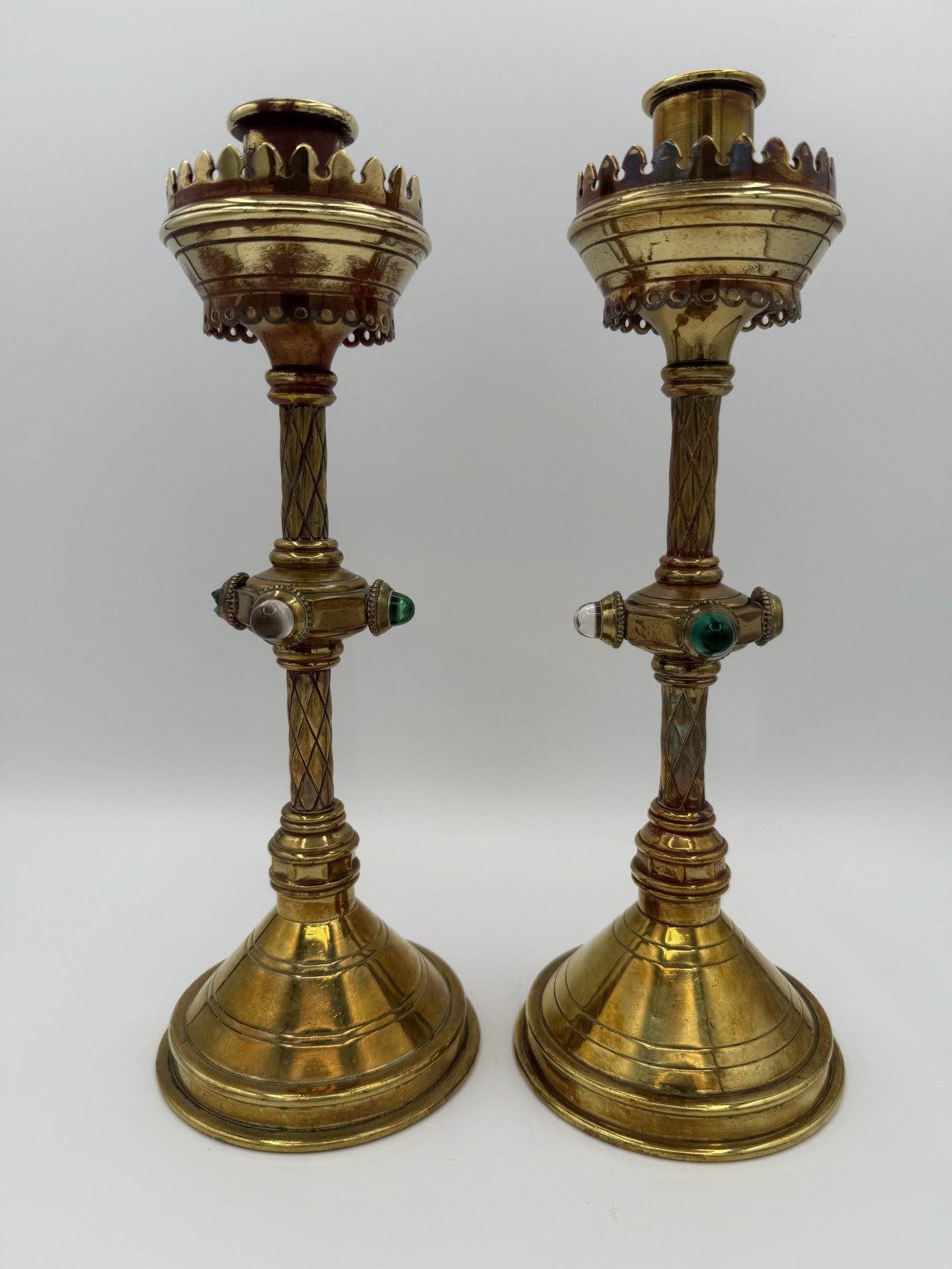 Pair of 1800s English Candlesticks with gems - Unique