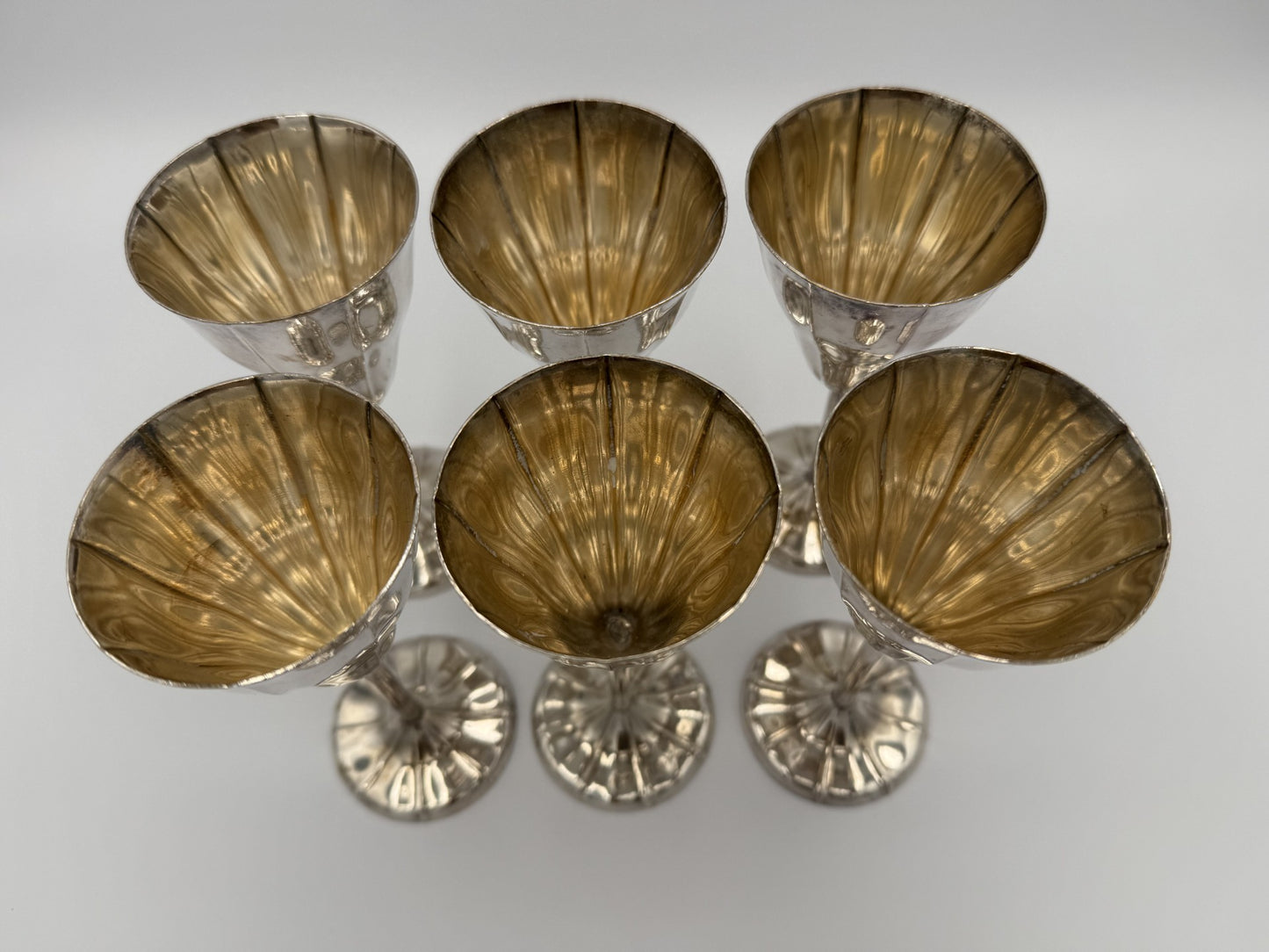 Set of Six English Antique Fine Silver Goblets / English Silver Drinkware