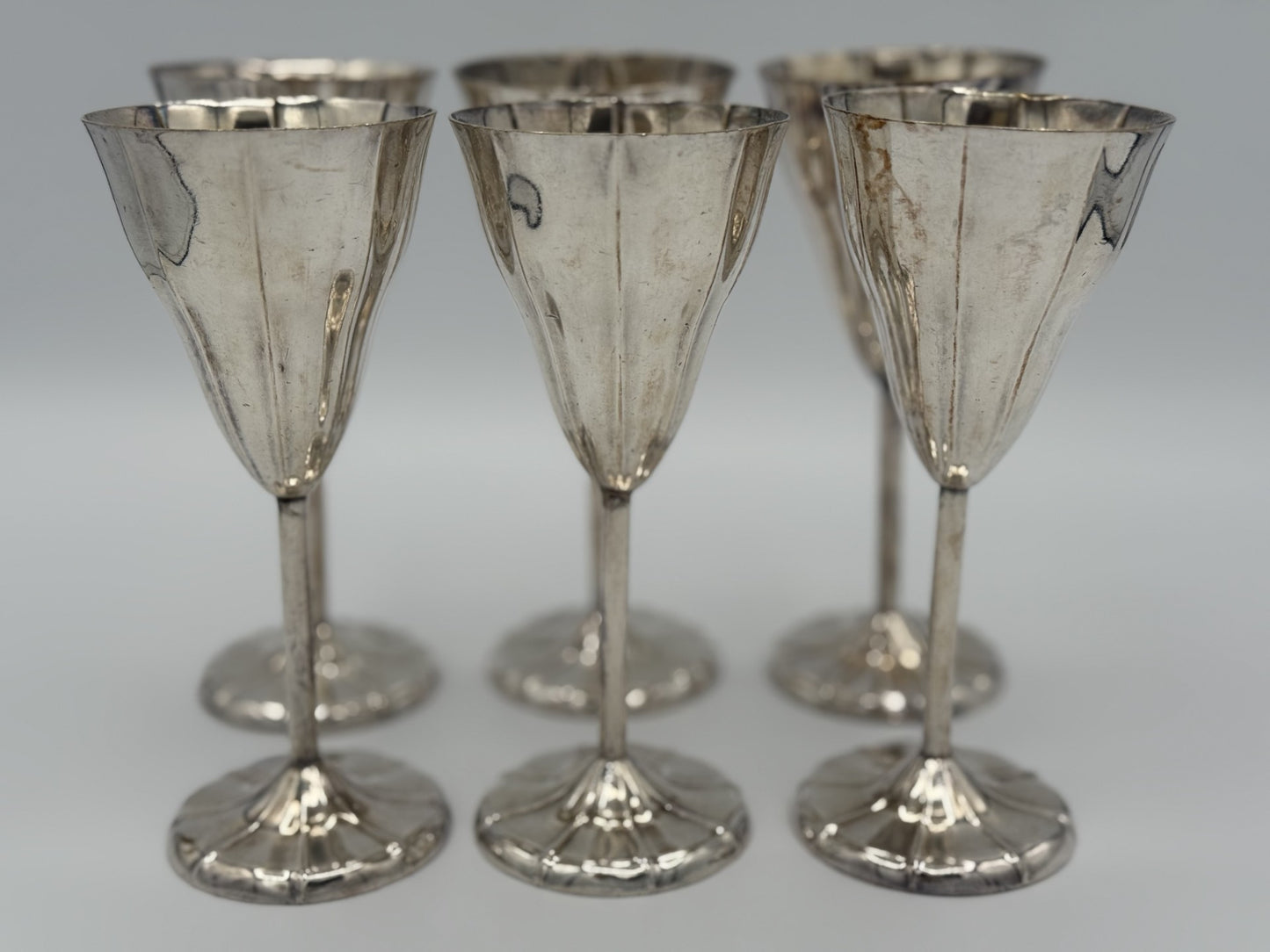 Set of Six English Antique Fine Silver Goblets / English Silver Drinkware