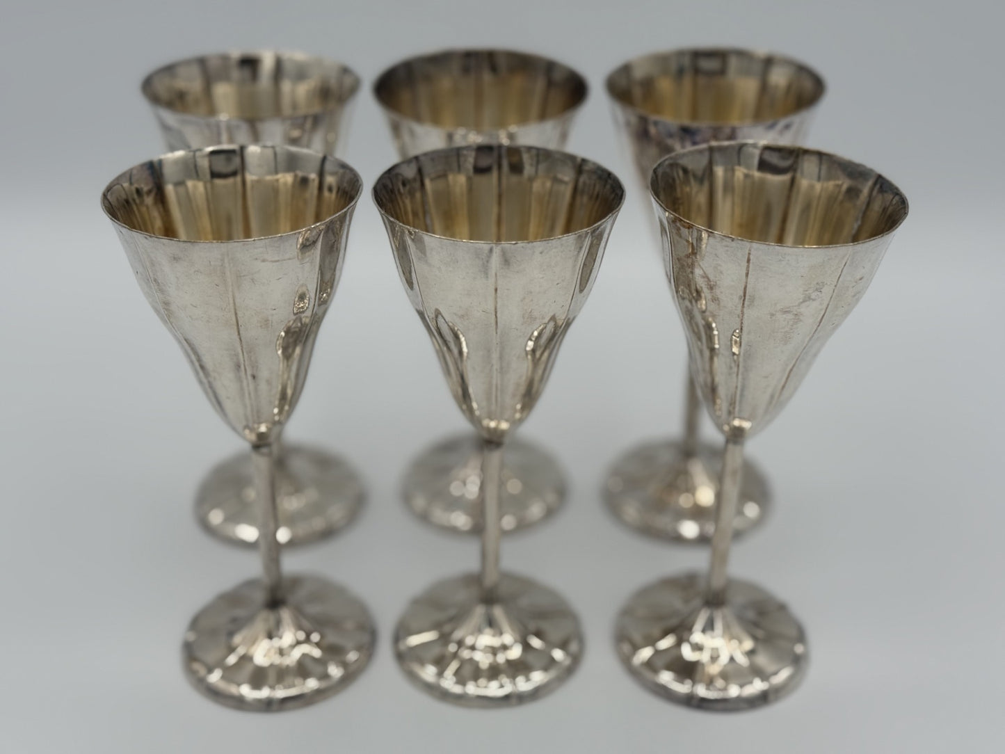 Set of Six English Antique Fine Silver Goblets / English Silver Drinkware
