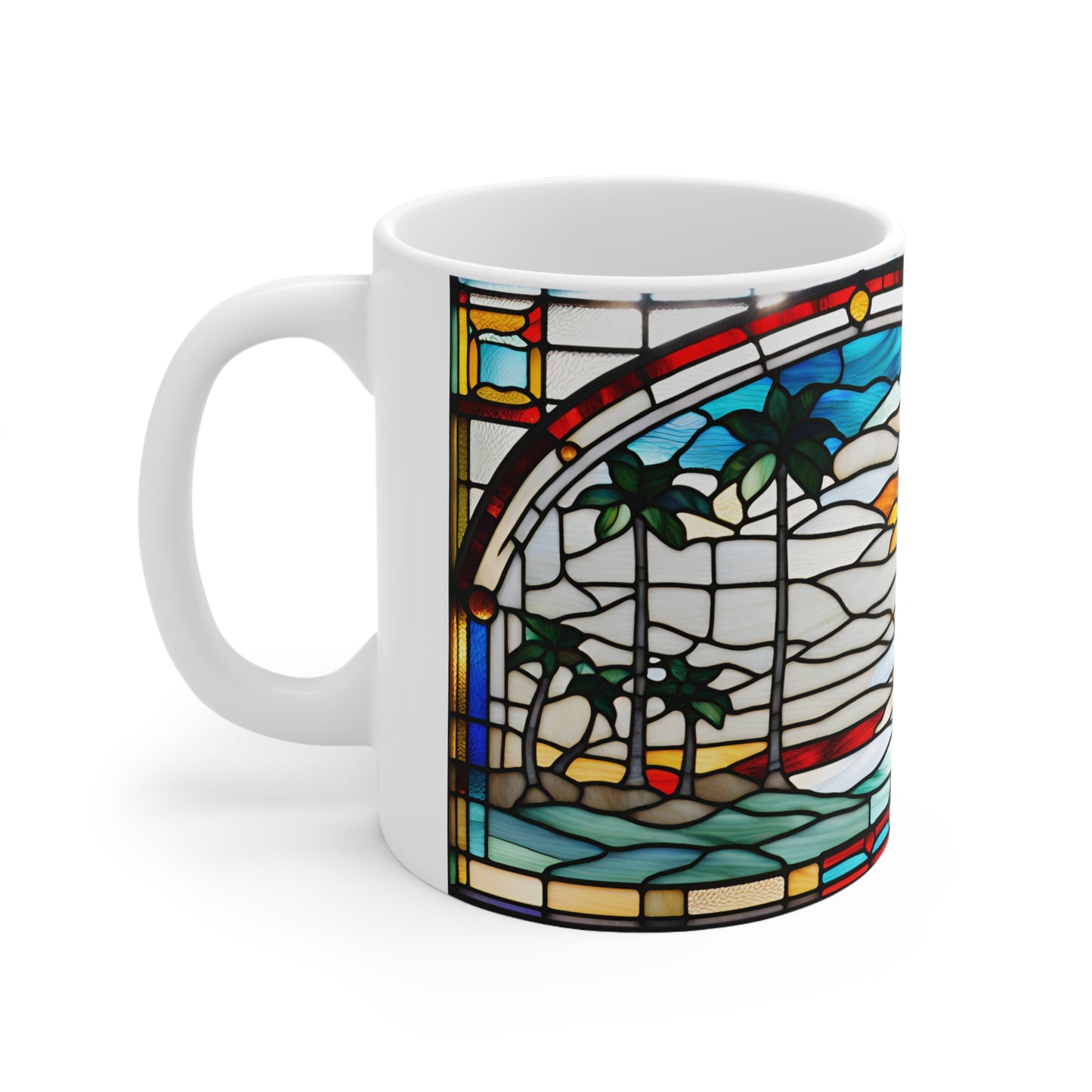 Winter in Florida Tiffany's Studio Style wide glass print Ceramic Mug by ViralDestinations - Collectible Art at your hands