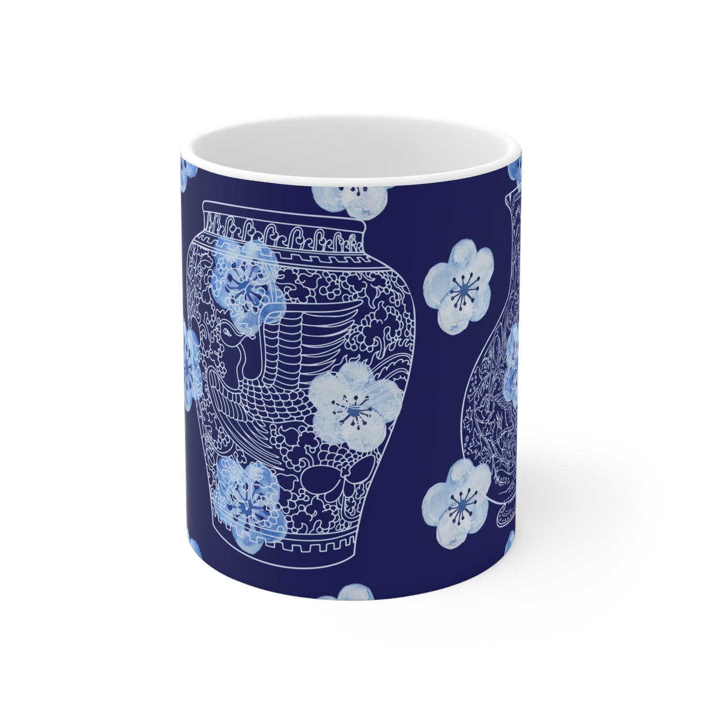 Delft Blue Floral Vase Print Series Interior Decor Premium Quality Ceramic Mug