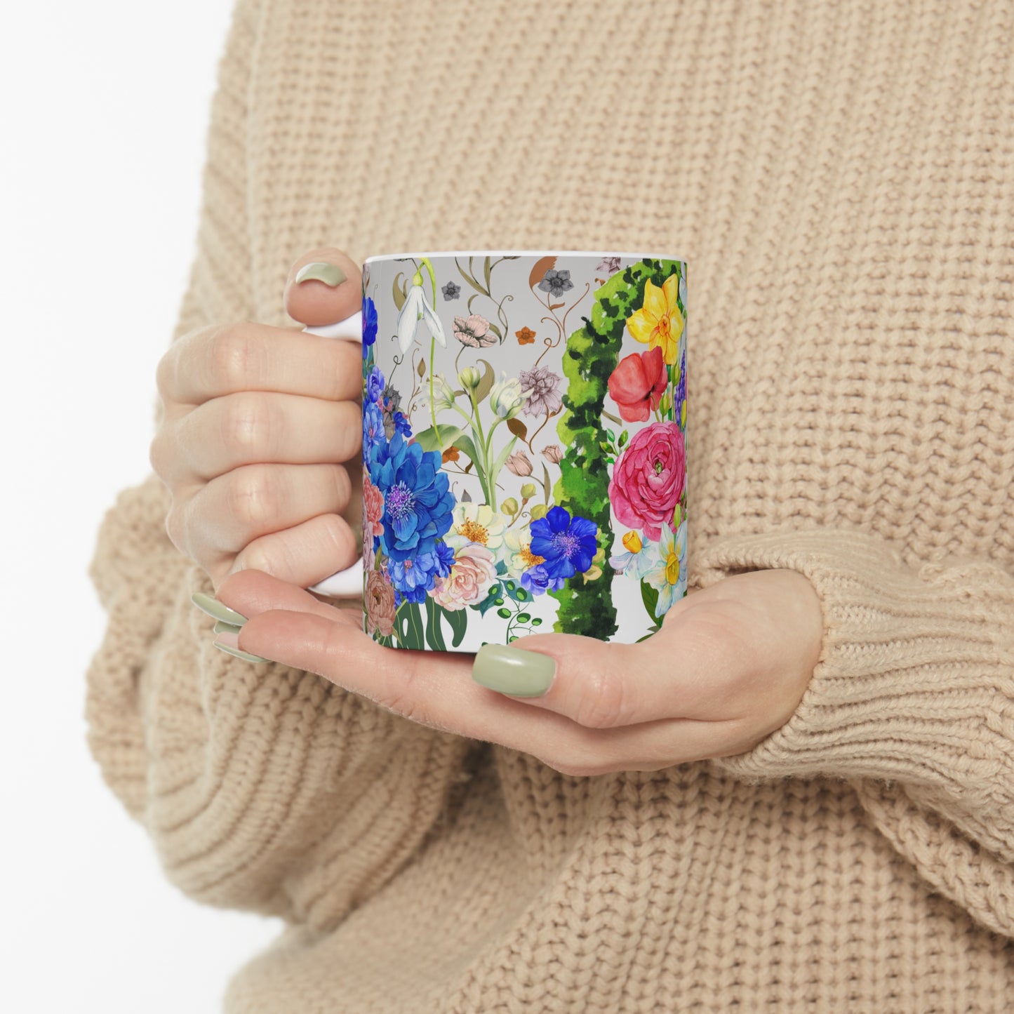 Botanical Floral Basket Design Ceramic Mug by ViralDestinations™