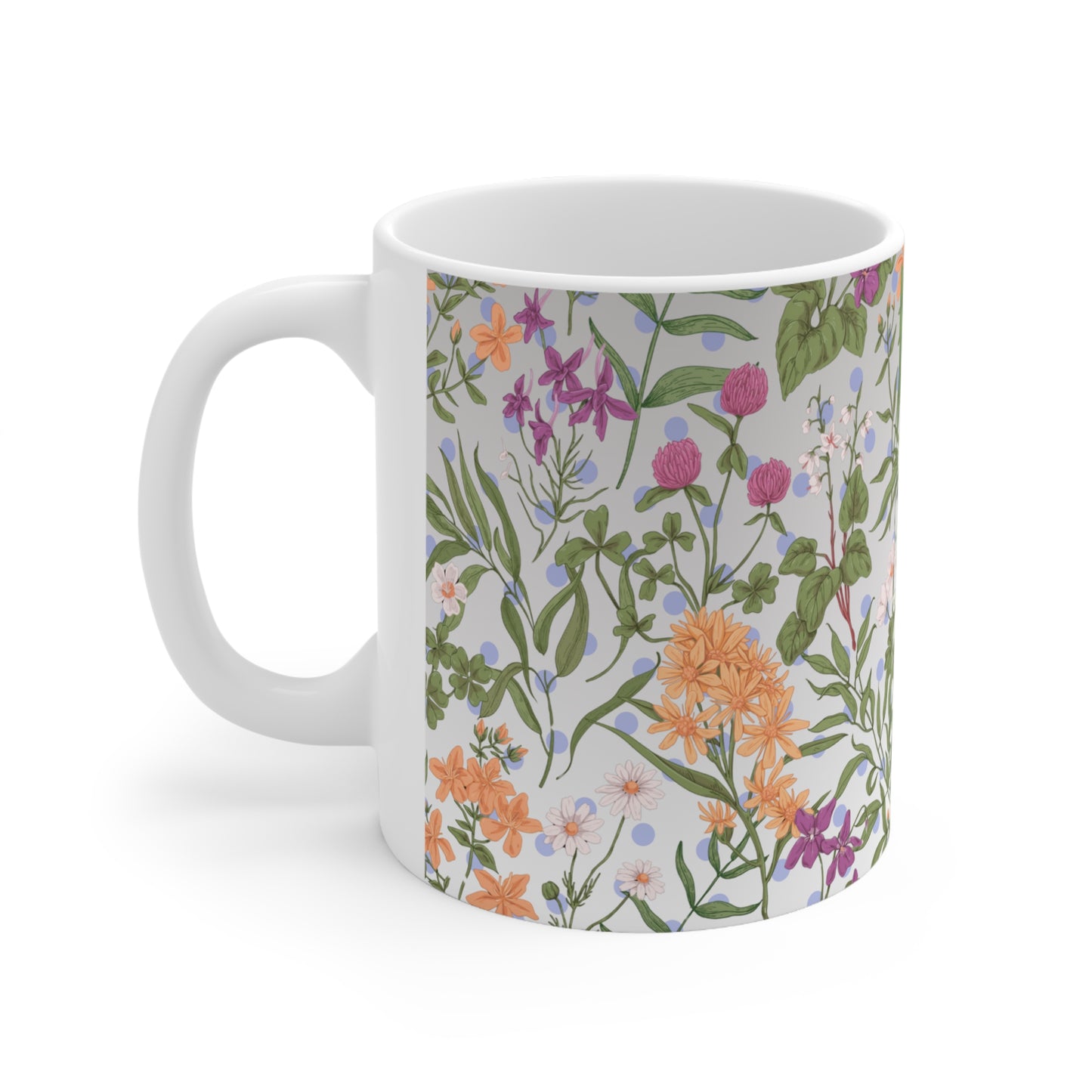 Transparent Poka Dot Floral Ceramic Mug by ViralDestinations™