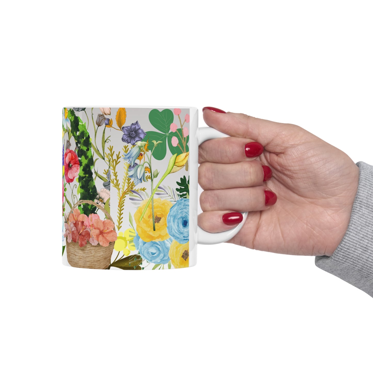 Botanical Floral Basket Design Ceramic Mug by ViralDestinations™