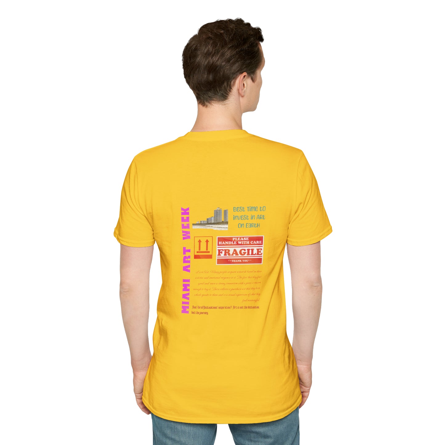 Miami Art Week Streetwear Style logo back print Unisex Soft T-Shirt by ViralDestinations