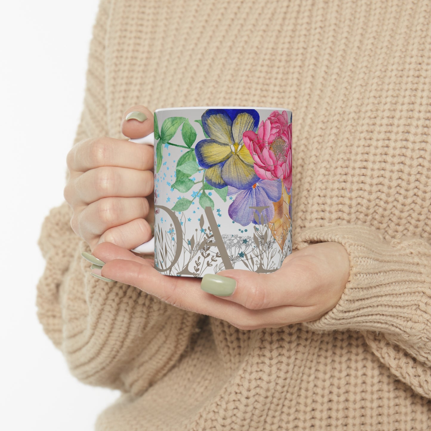 "DALLAS" Botanical Calligraphy Floral Ceramic Mug by ViralDestinations™