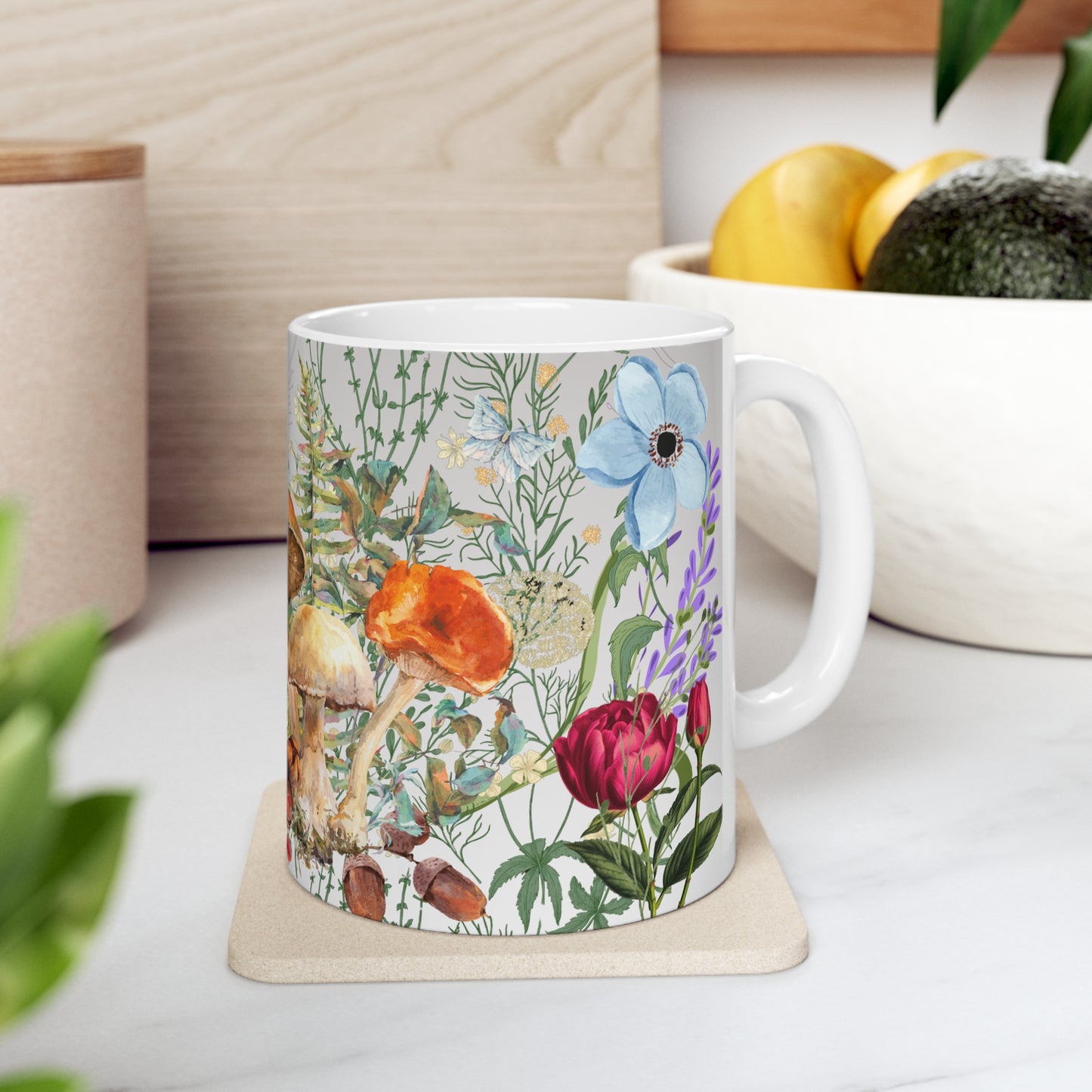 Floral Botanical Mushroom Design Ceramic Mug by ViralDestinations™