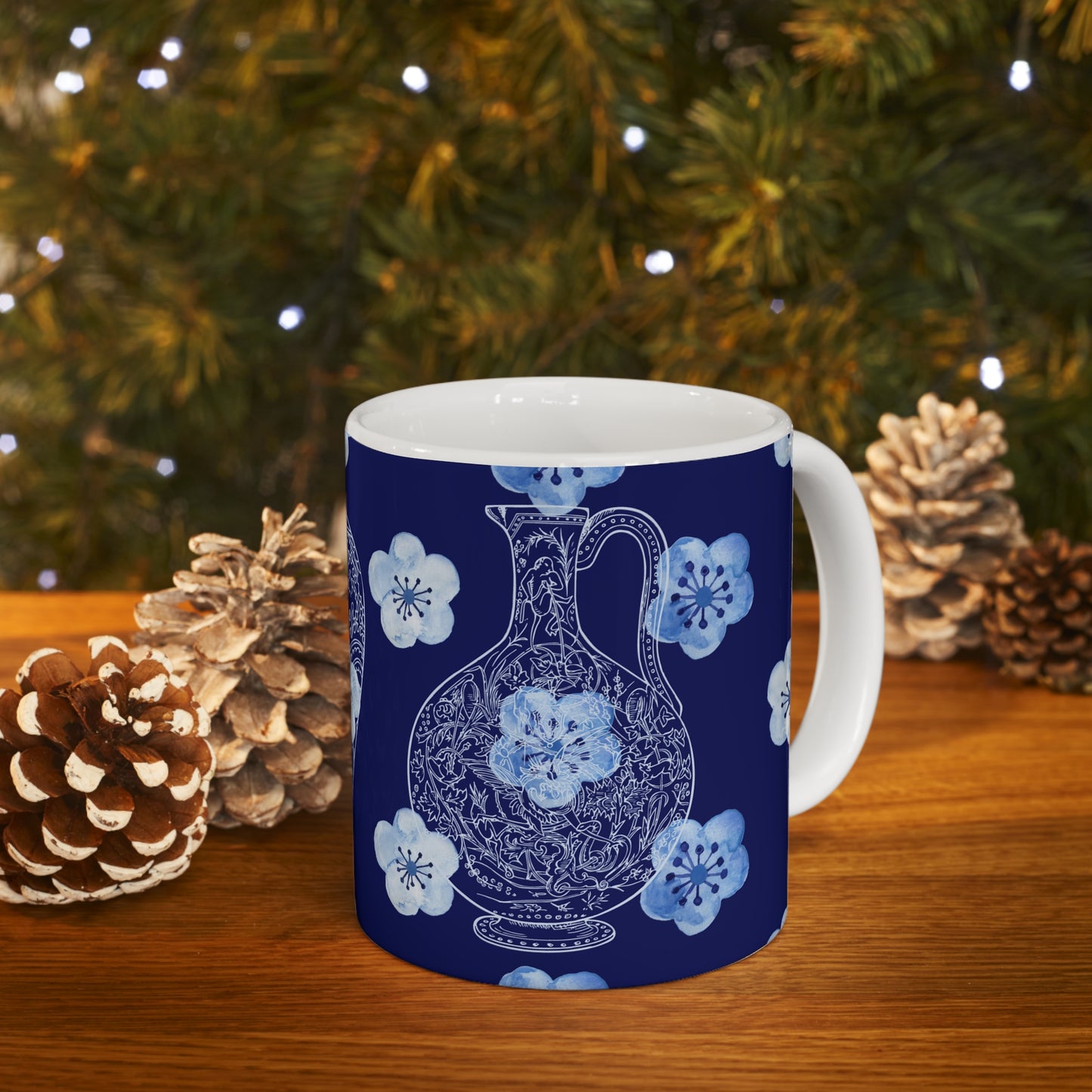 Delft Blue Floral Vase Print Series Interior Decor Premium Quality Ceramic Mug