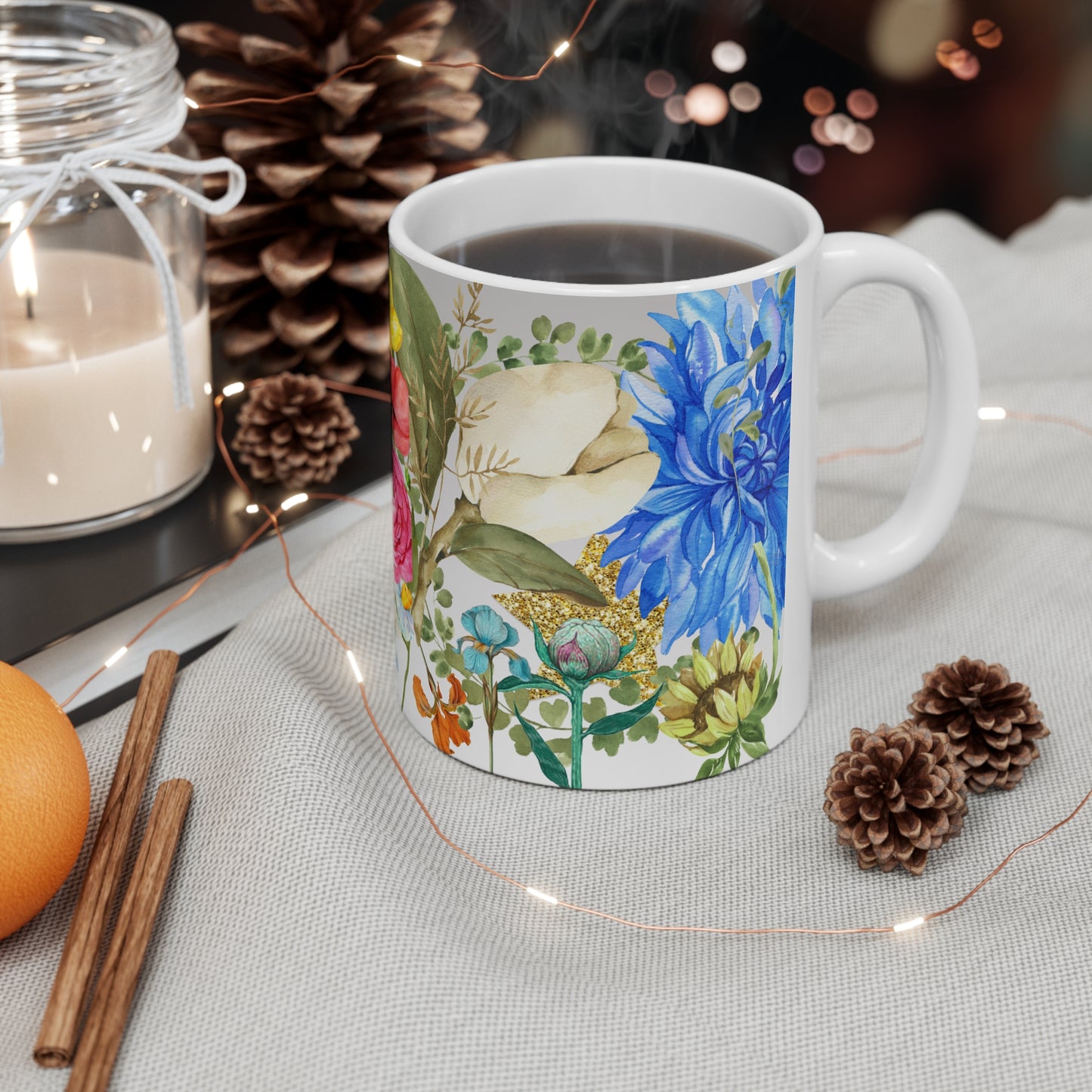 Botanical Floral Golden Star Ceramic Mug by ViralDestinations™