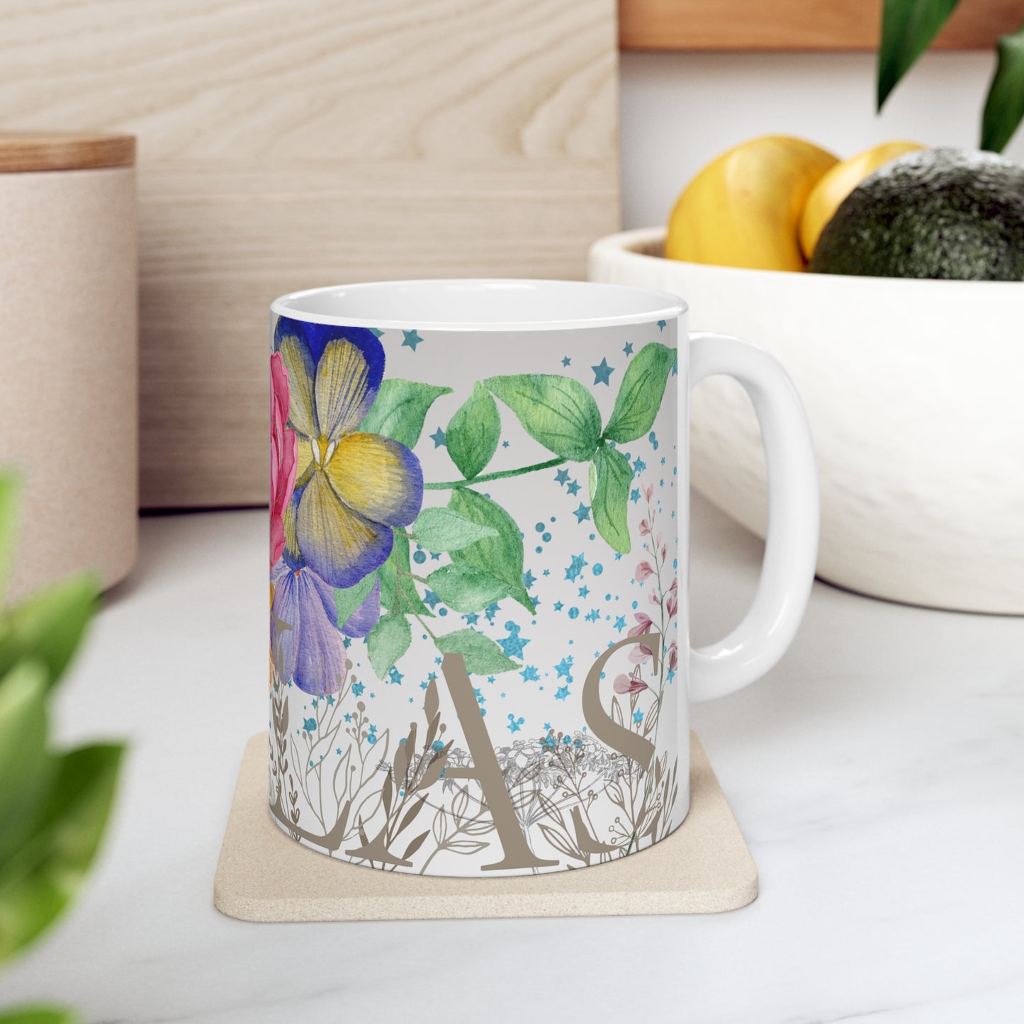 "DALLAS" Botanical Calligraphy Floral Ceramic Mug by ViralDestinations™
