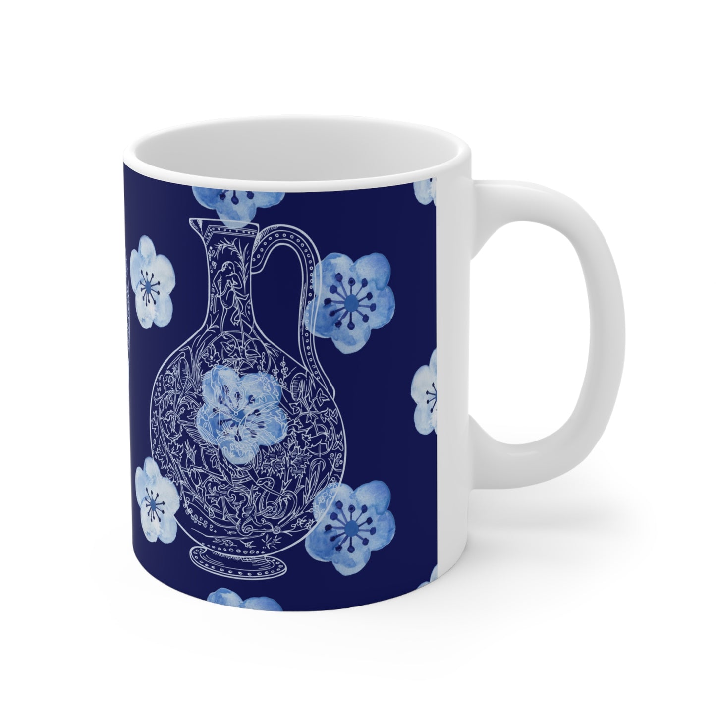 Delft Blue Floral Vase Print Series Interior Decor Premium Quality Ceramic Mug