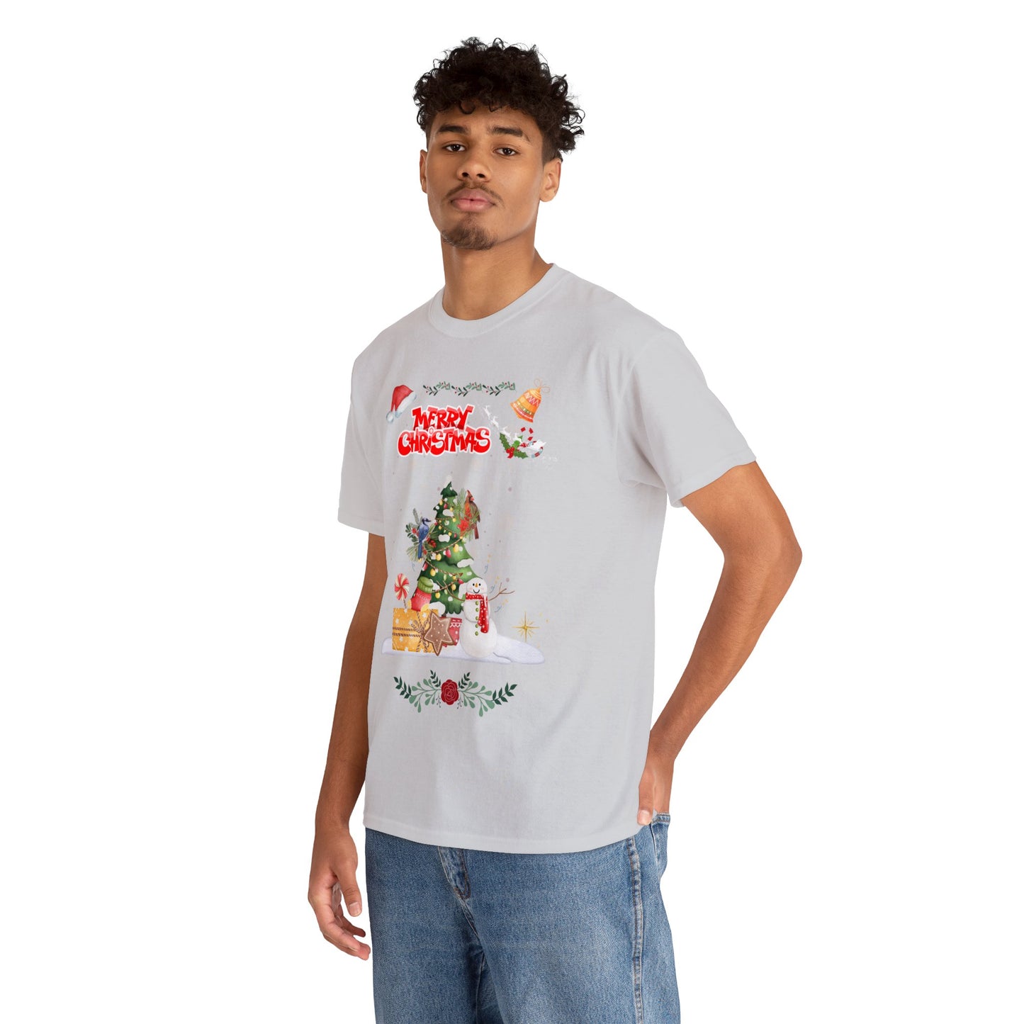 Merry Christmas Melting Snowman Birds Party  Lifestyle Trending Unisex Heavy Cotton Tee by ViralDestinations