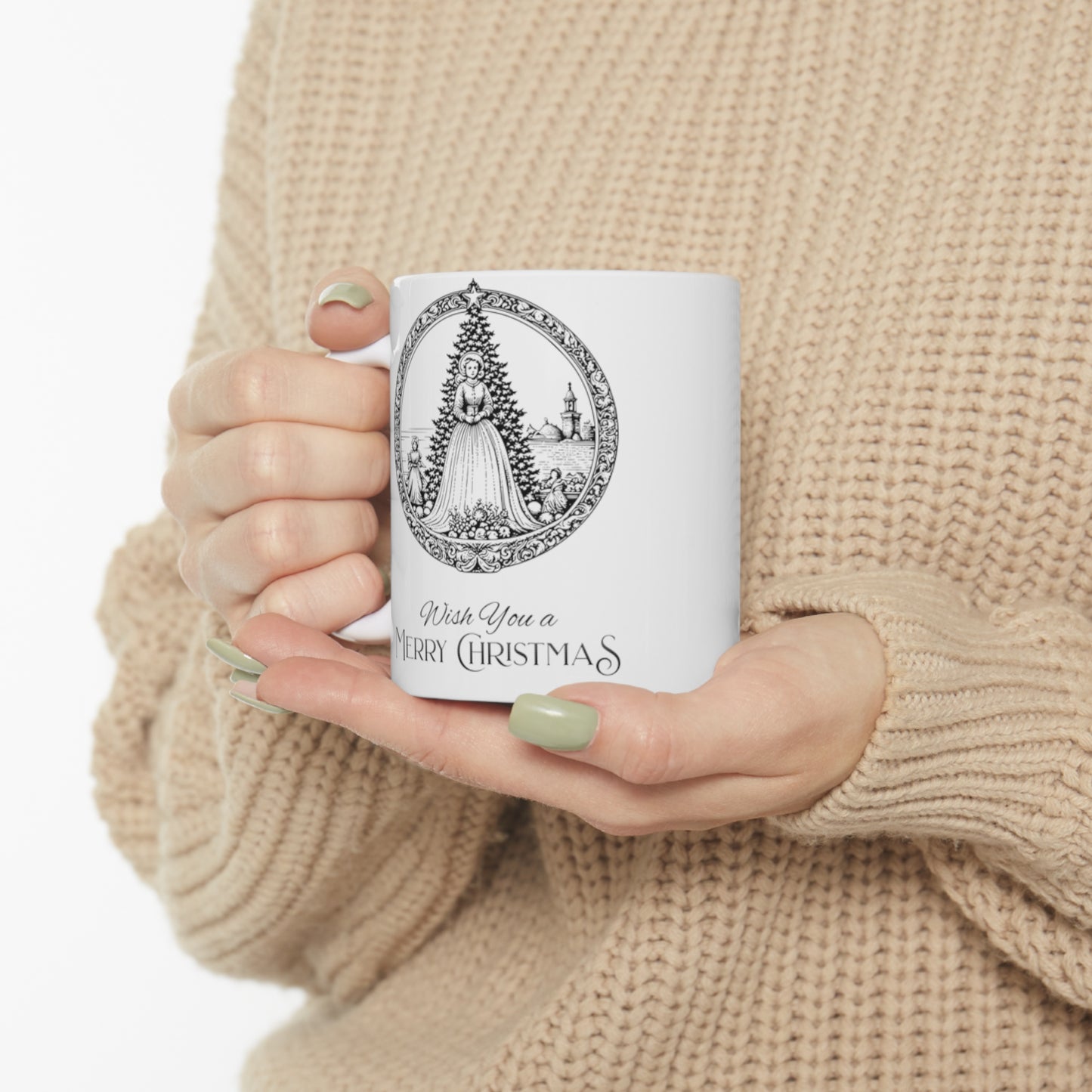 Merry Christmas Vintage Drawing Ceramic Mug by ViralDestinations