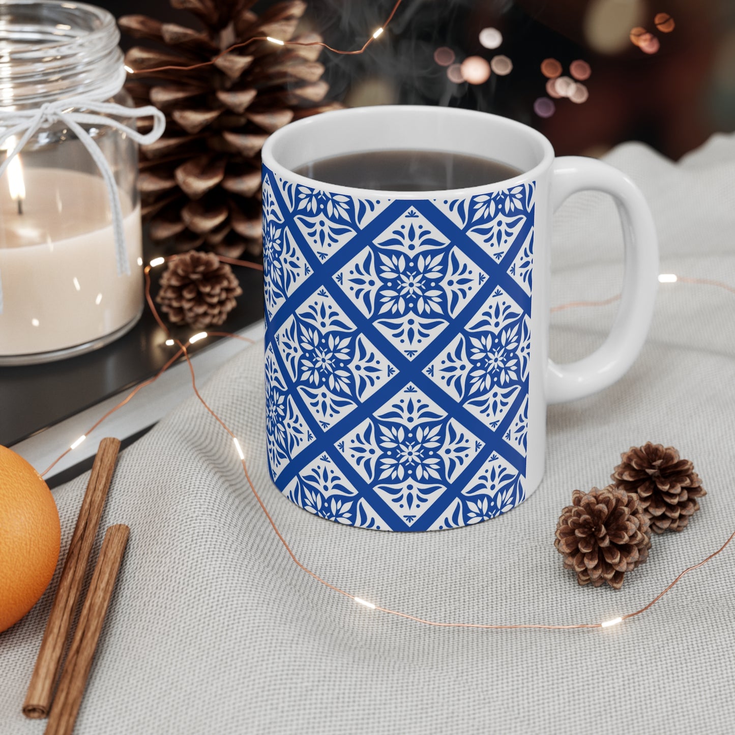 Delft Blue Floral Patterned Interior Decor Still Life Premium Quality Ceramic Mug