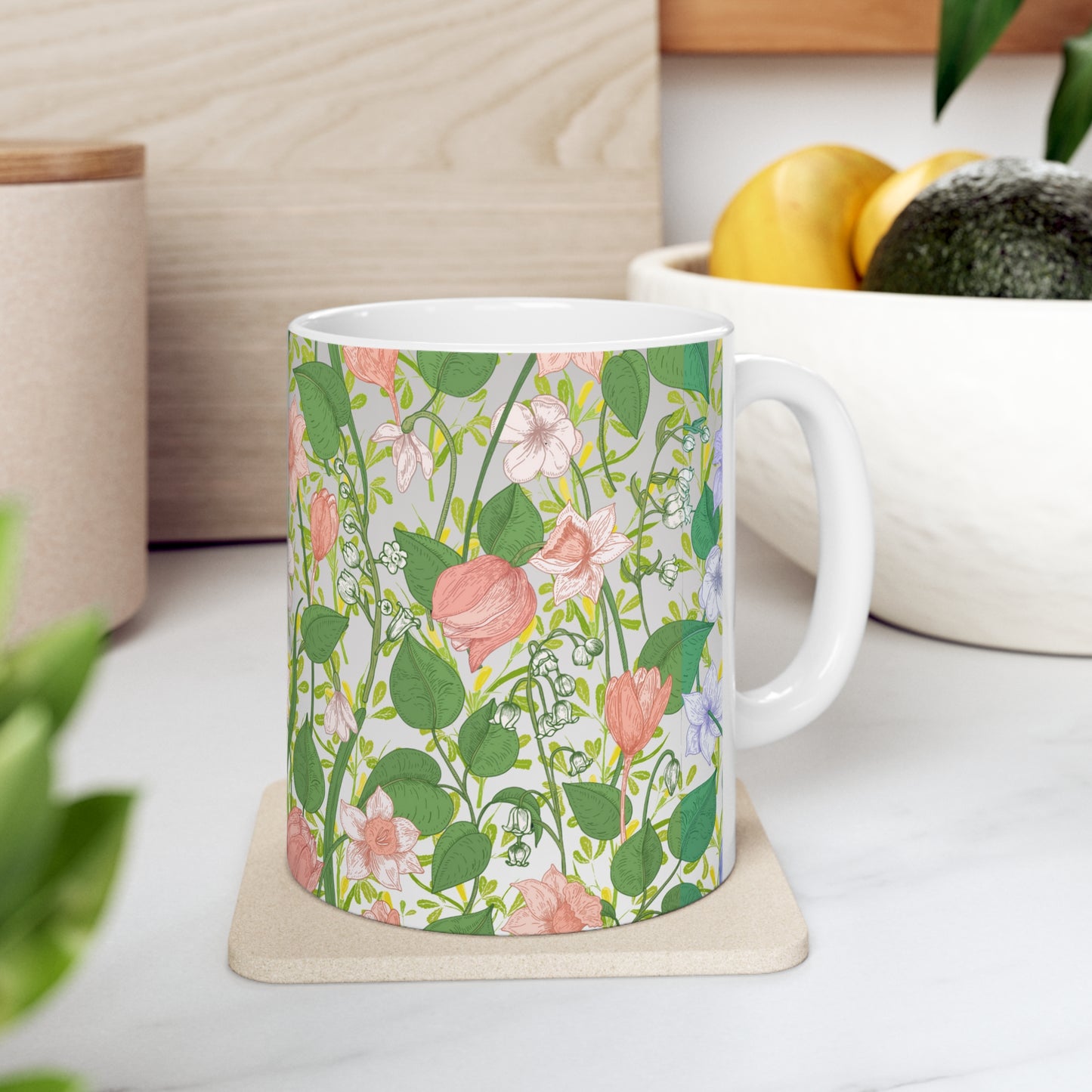 Tri-Color Theme Floral Ceramic Mug by ViralDestinations™