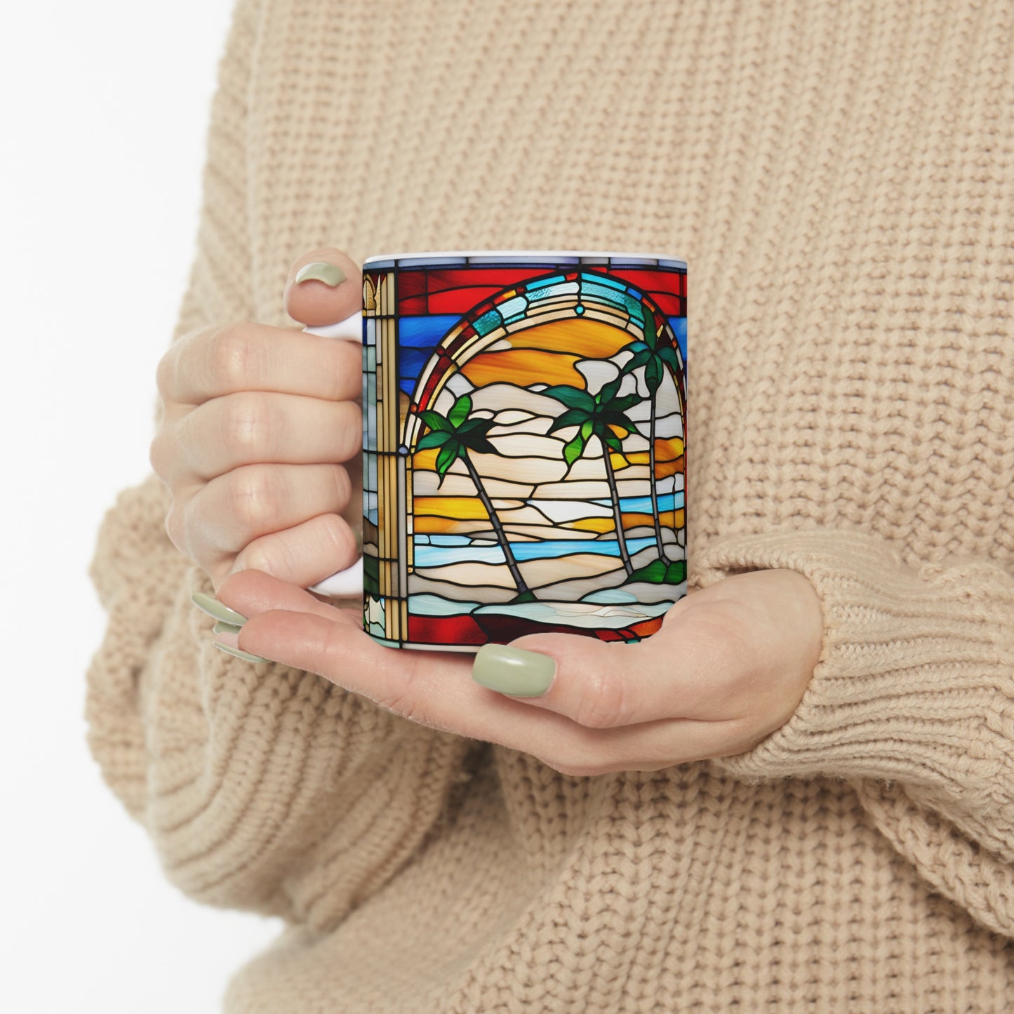 Christmas in Florida Tiffany's Studio Style wide glass print Ceramic Mug by ViralDestinations - Collectible Art at your hands