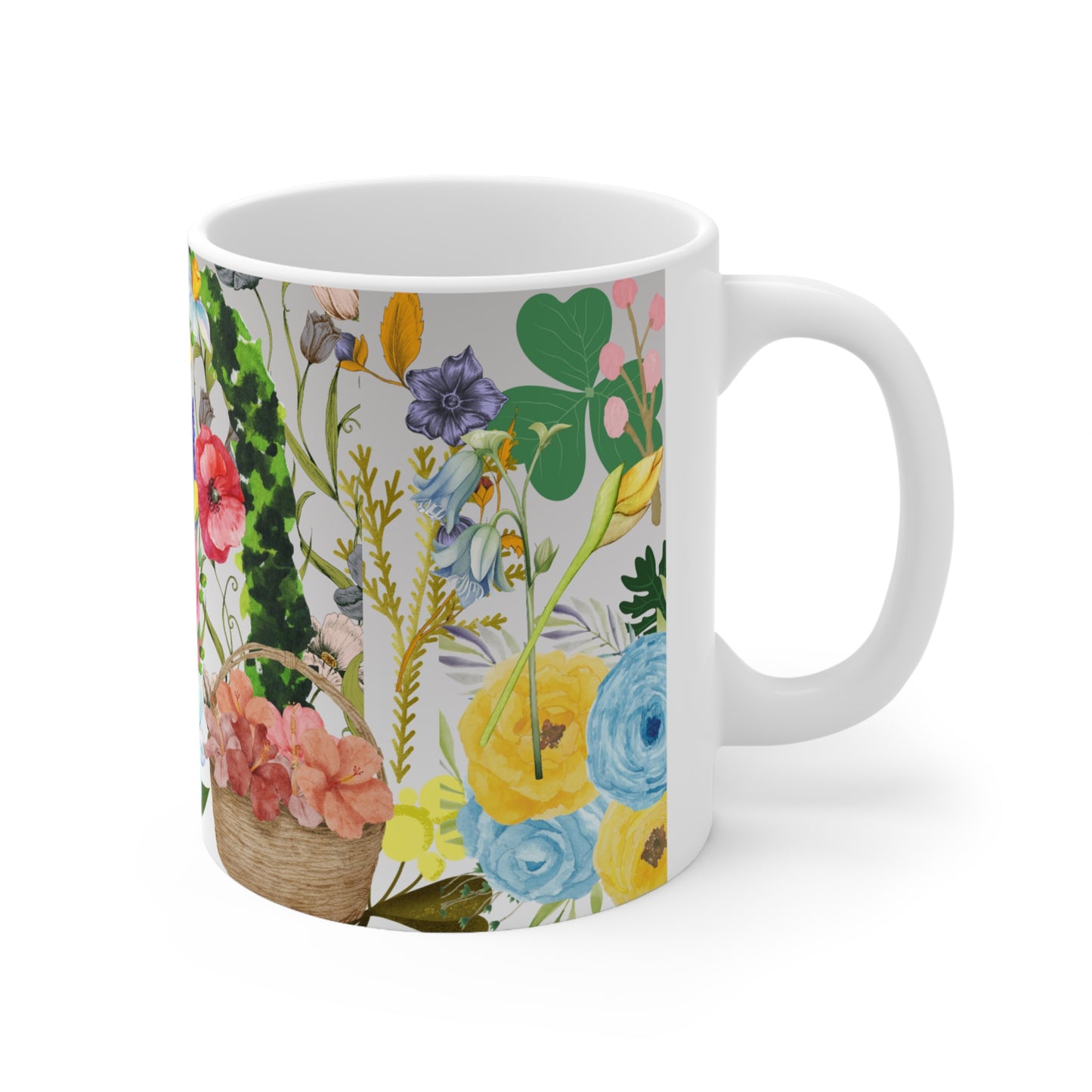 Botanical Floral Basket Design Ceramic Mug by ViralDestinations™