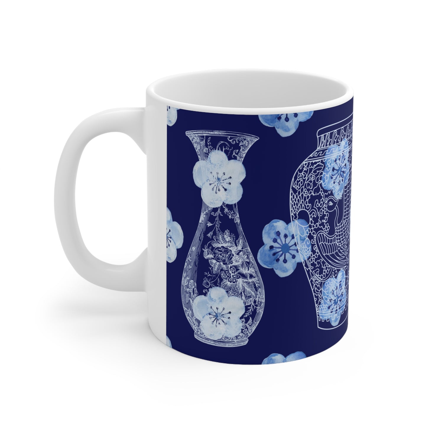 Delft Blue Floral Vase Print Series Interior Decor Premium Quality Ceramic Mug