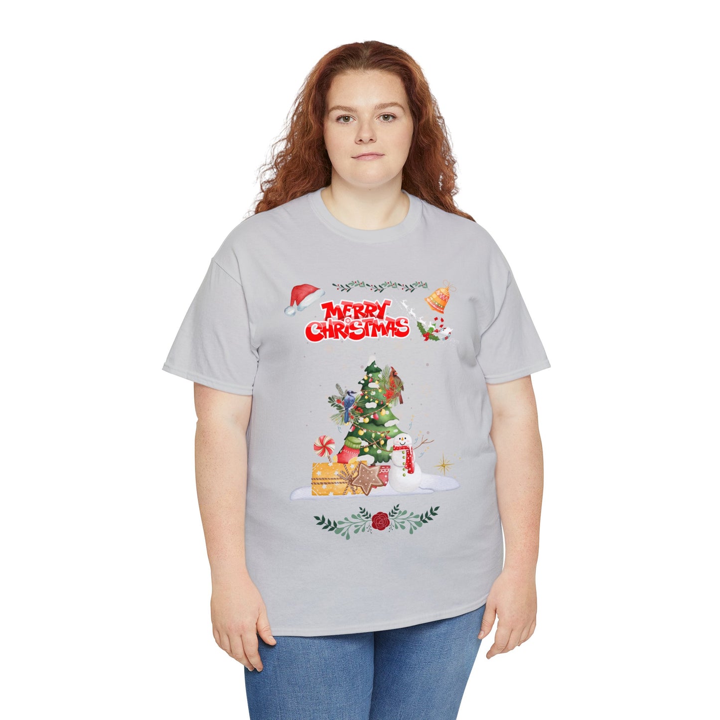 Merry Christmas Melting Snowman Birds Party  Lifestyle Trending Unisex Heavy Cotton Tee by ViralDestinations