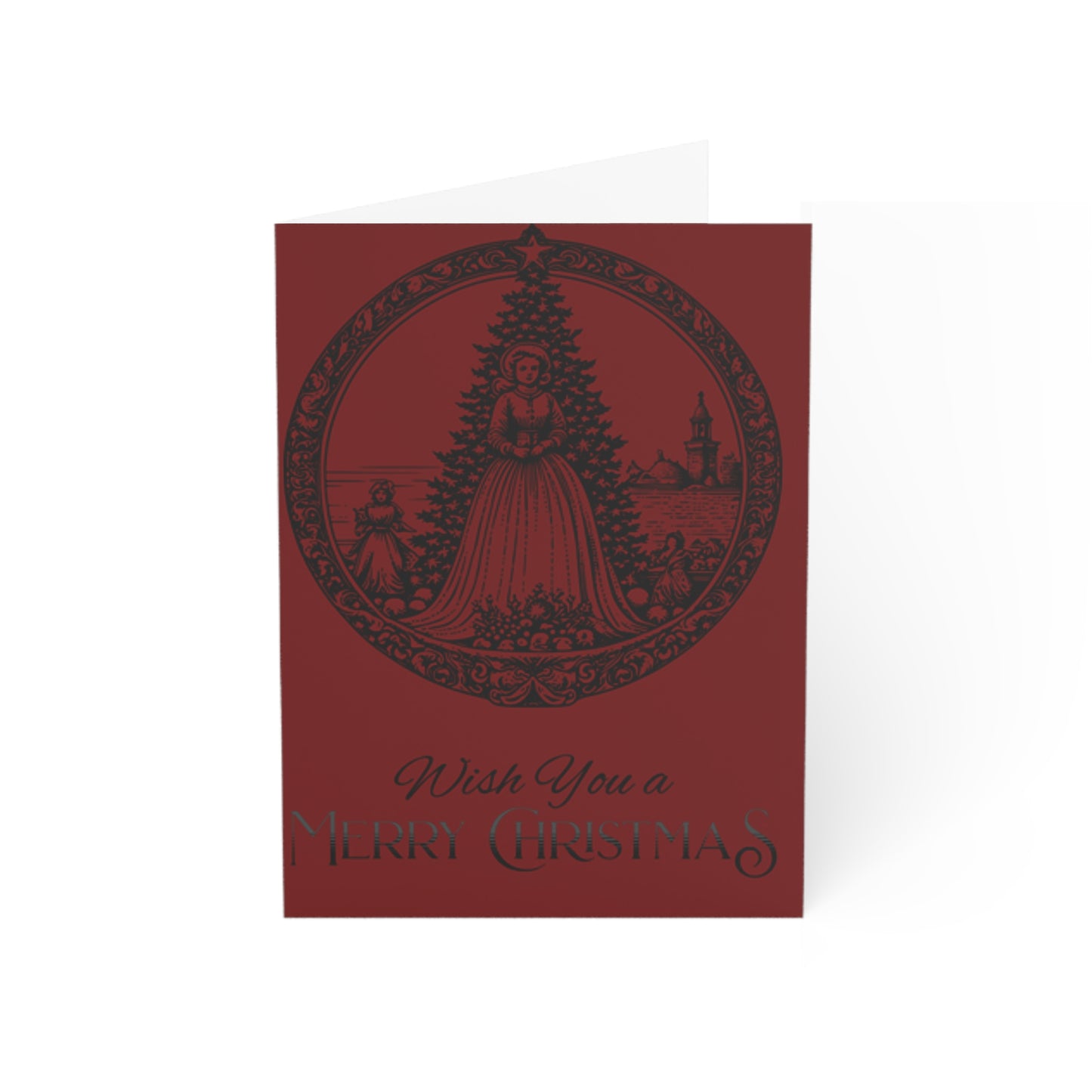 Merry Christmas Holiday Greeting Cards Vintage Drawing 10pcs w/ envelopes by ViralDestinations - dark red