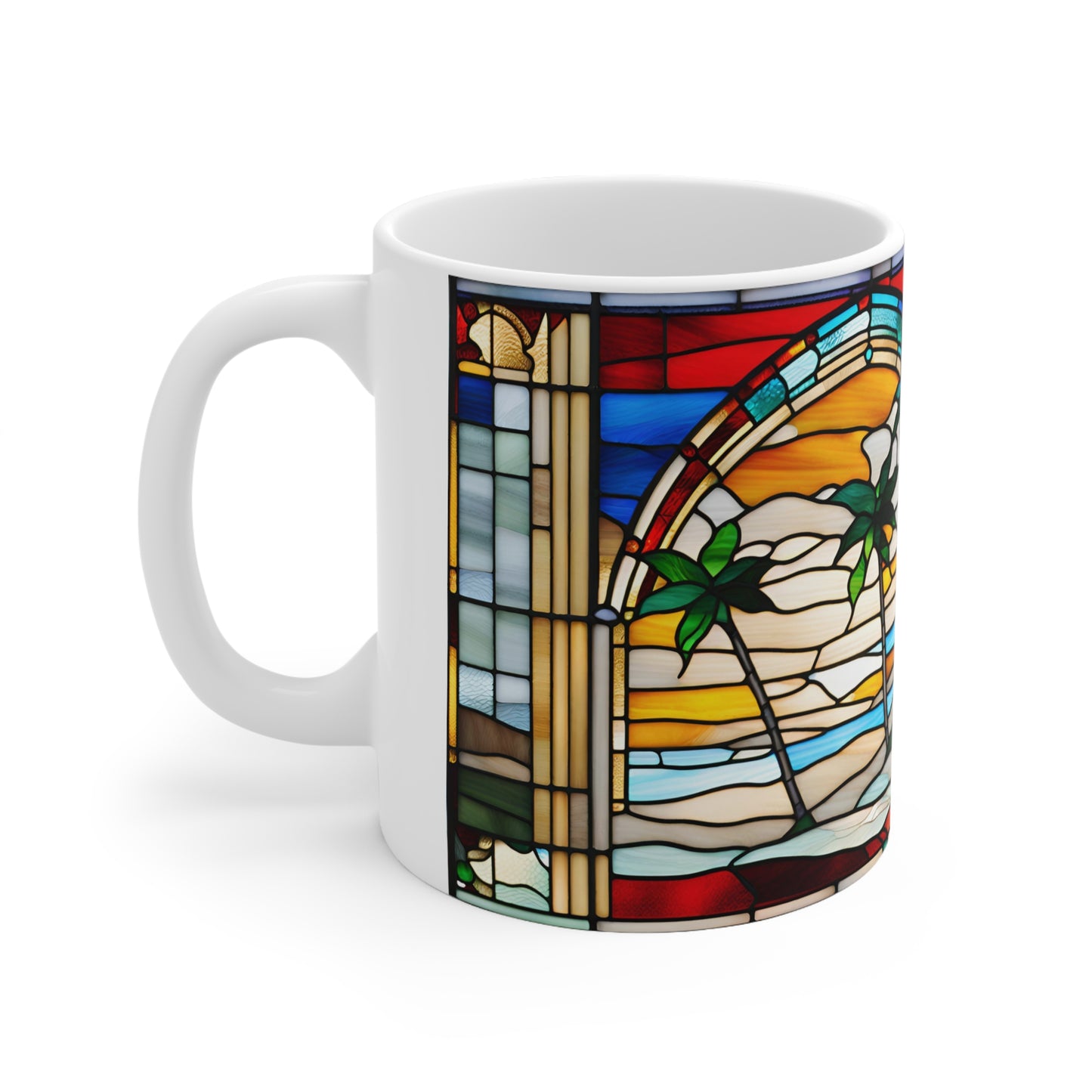 Christmas in Florida Tiffany's Studio Style wide glass print Ceramic Mug by ViralDestinations - Collectible Art at your hands