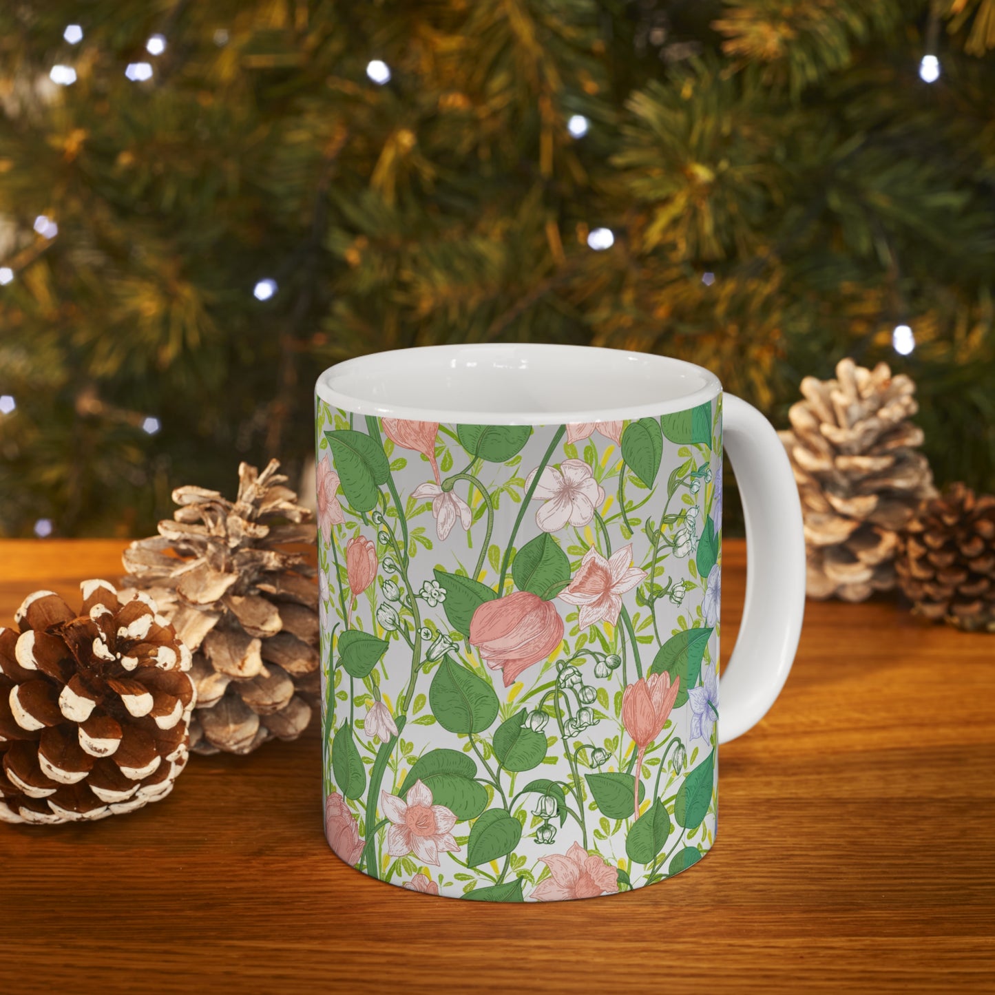 Tri-Color Theme Floral Ceramic Mug by ViralDestinations™