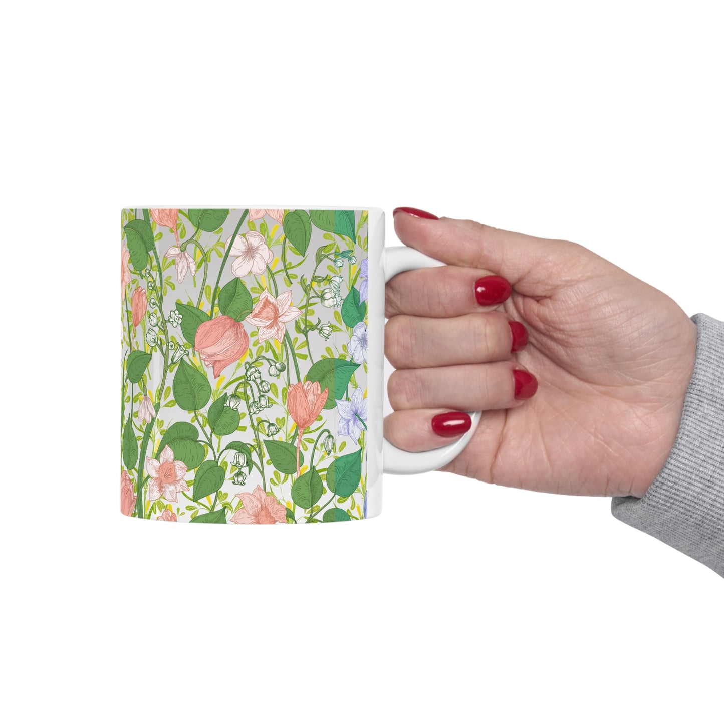 Tri-Color Theme Floral Ceramic Mug by ViralDestinations™