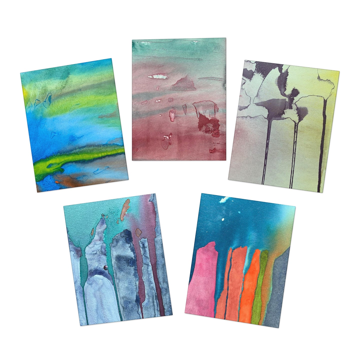 Multi-Design Fine Art Watercolor Painting Greeting Cards (5-Pack) ¬ Perfect for Holidays, Birthdays, Thank You Notes ¬ Unique Art Gifts