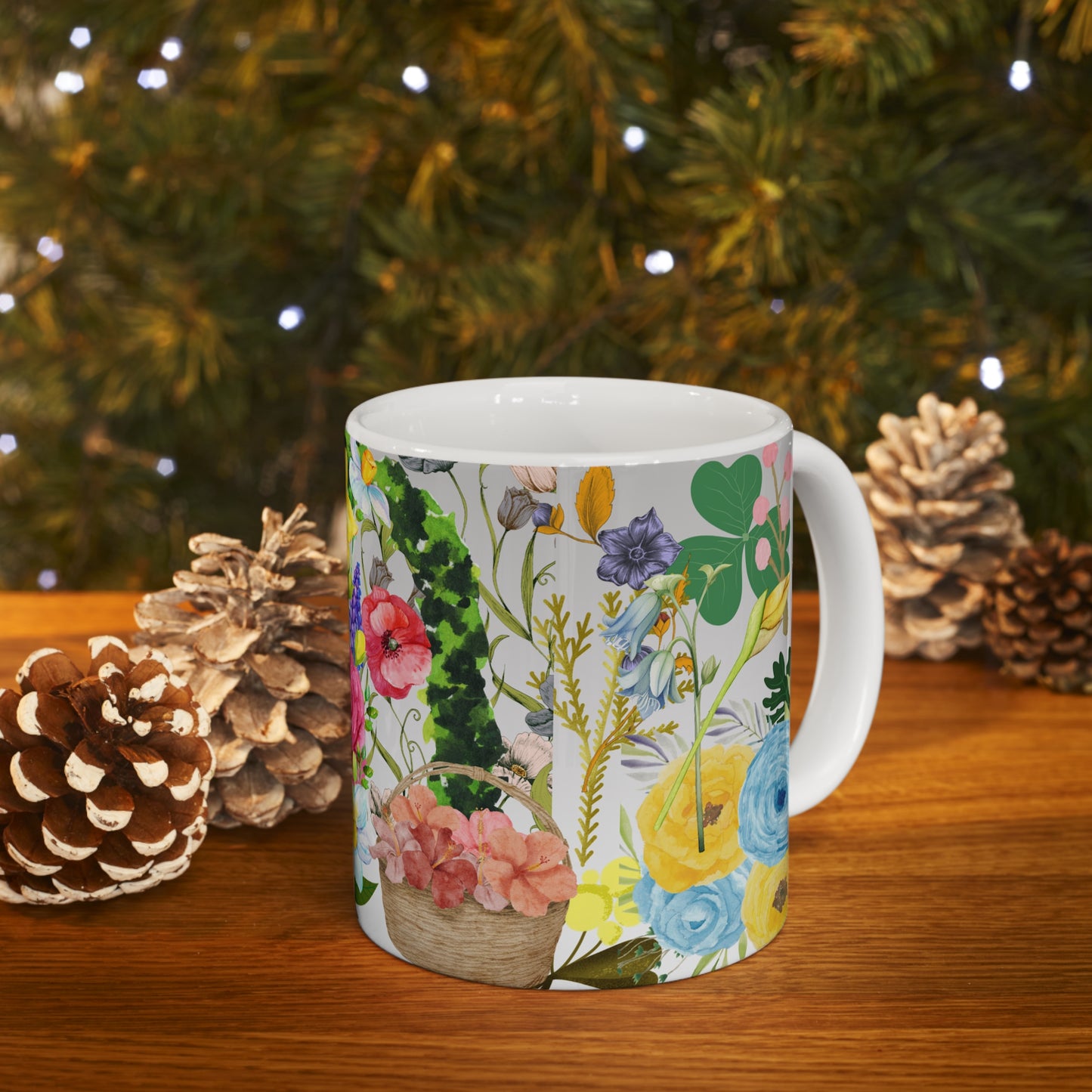 Botanical Floral Basket Design Ceramic Mug by ViralDestinations™