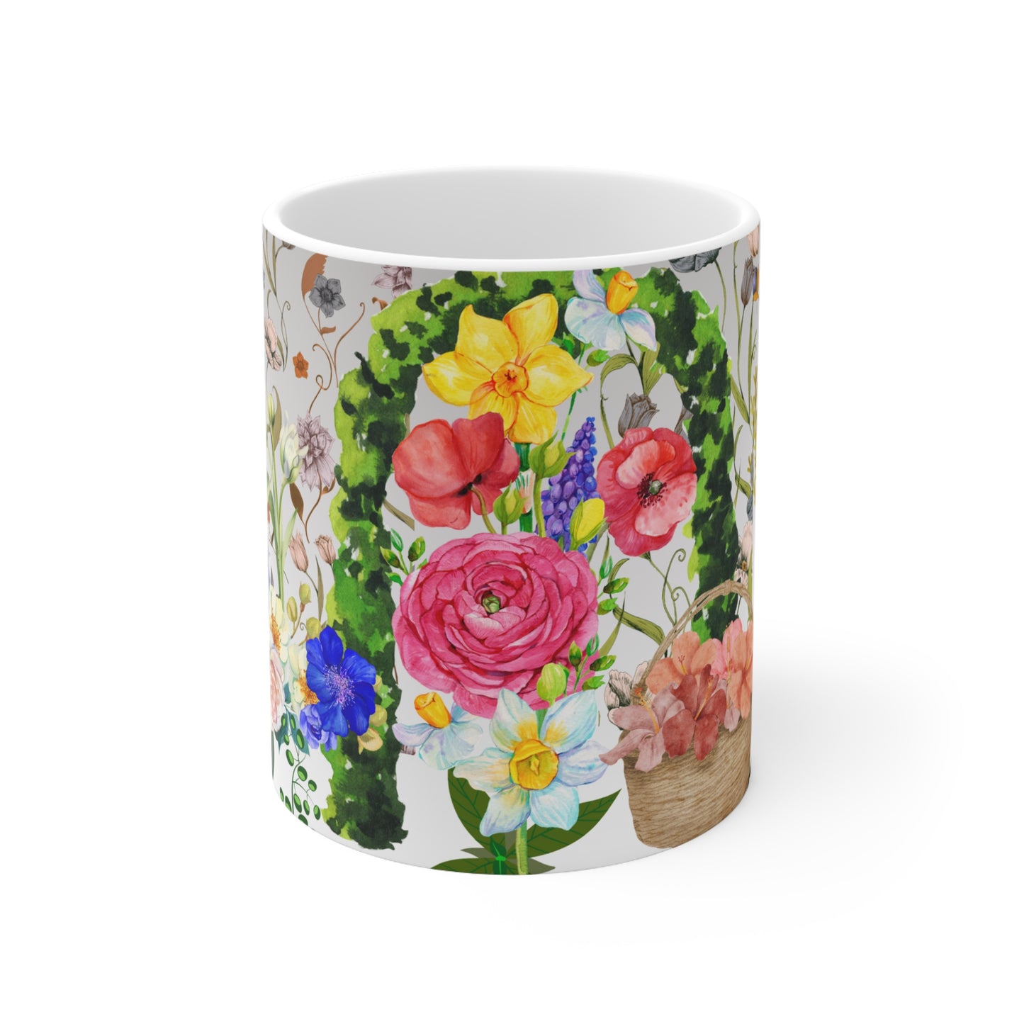 Botanical Floral Basket Design Ceramic Mug by ViralDestinations™