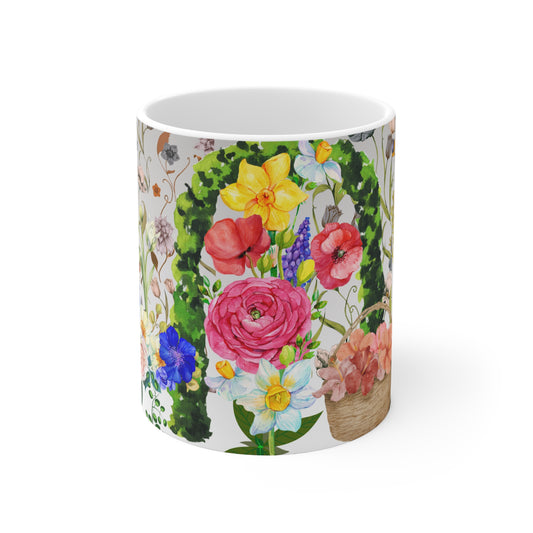 Botanical Floral Basket Design Ceramic Mug by ViralDestinations™