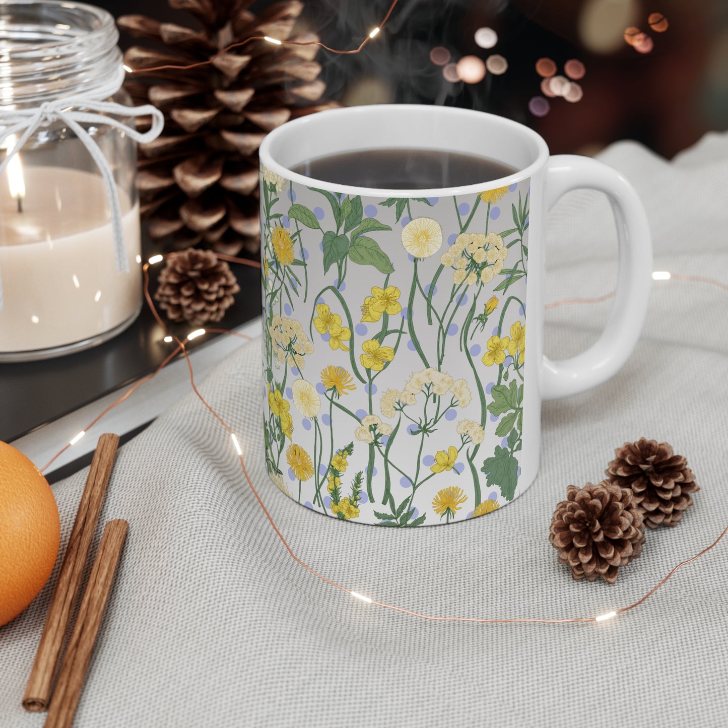 Transparent Poka Dot Floral Ceramic Mug by ViralDestinations™