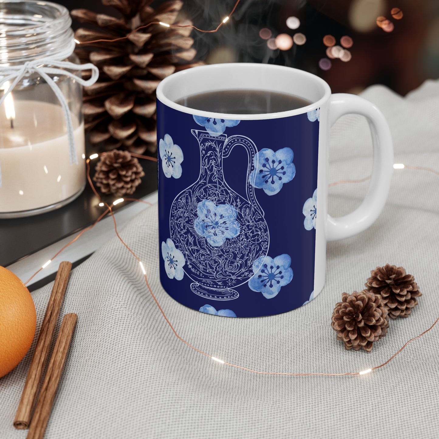 Delft Blue Floral Vase Print Series Interior Decor Premium Quality Ceramic Mug