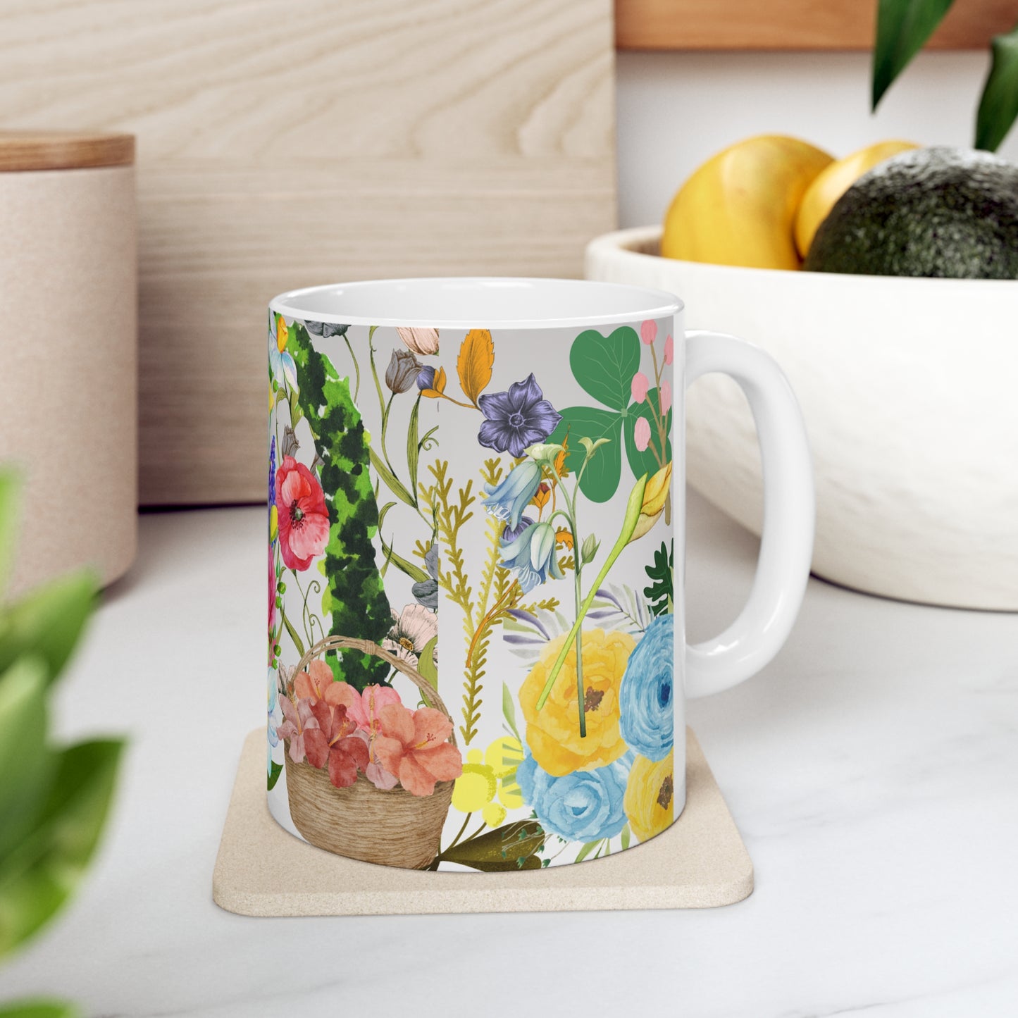 Botanical Floral Basket Design Ceramic Mug by ViralDestinations™