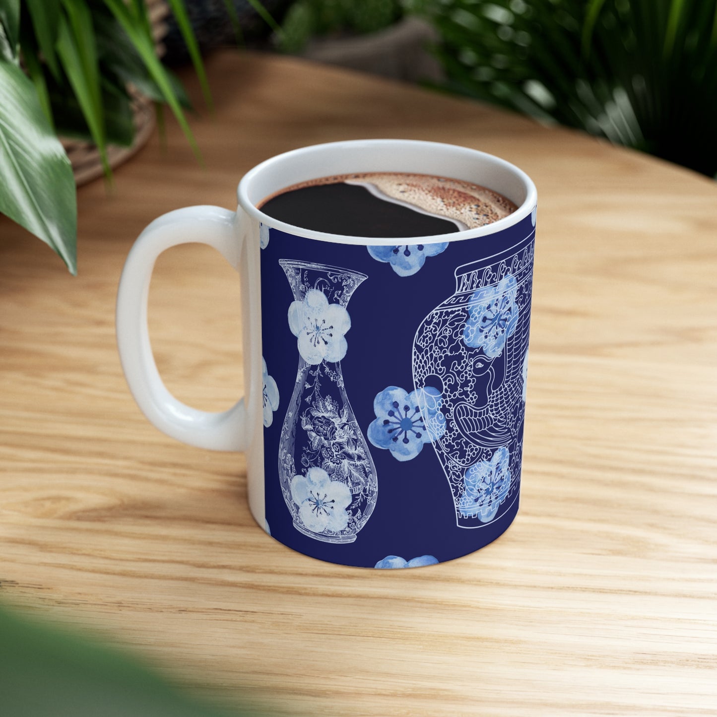 Delft Blue Floral Vase Print Series Interior Decor Premium Quality Ceramic Mug