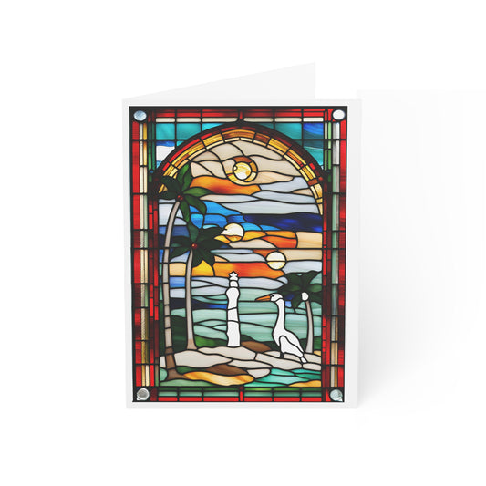 Christmas Thanksgiving Holidays Tranquil Beach Scene with Goose Greeting Cards Tiffany Studio Style w/ envelopes by The Art Shop