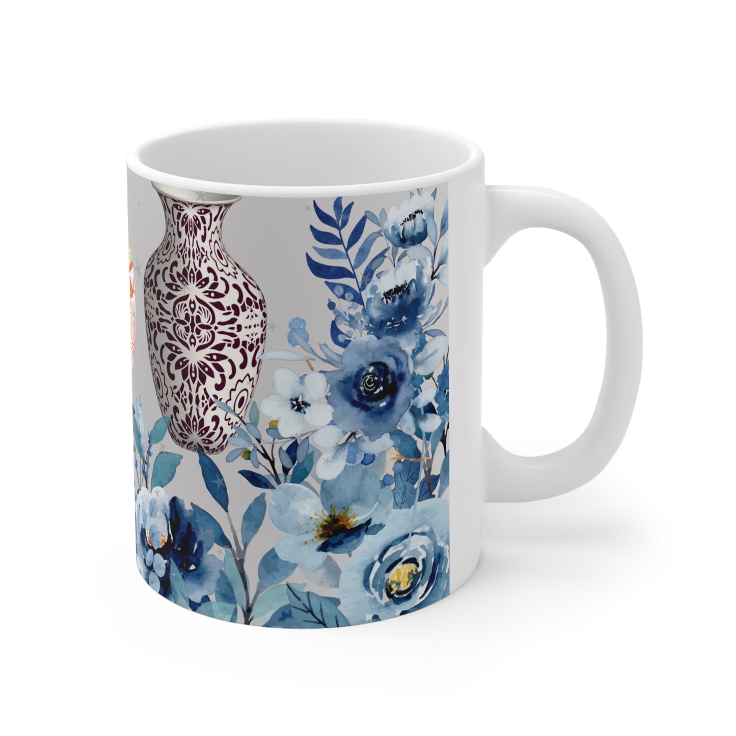 Modern Still Life Scene with Colored China Vases and Blue Flowers Ceramic Mug by ViralDestinations™