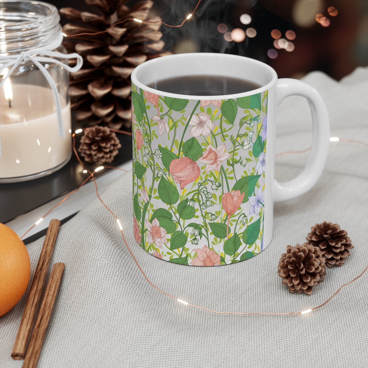 Tri-Color Theme Floral Ceramic Mug by ViralDestinations™