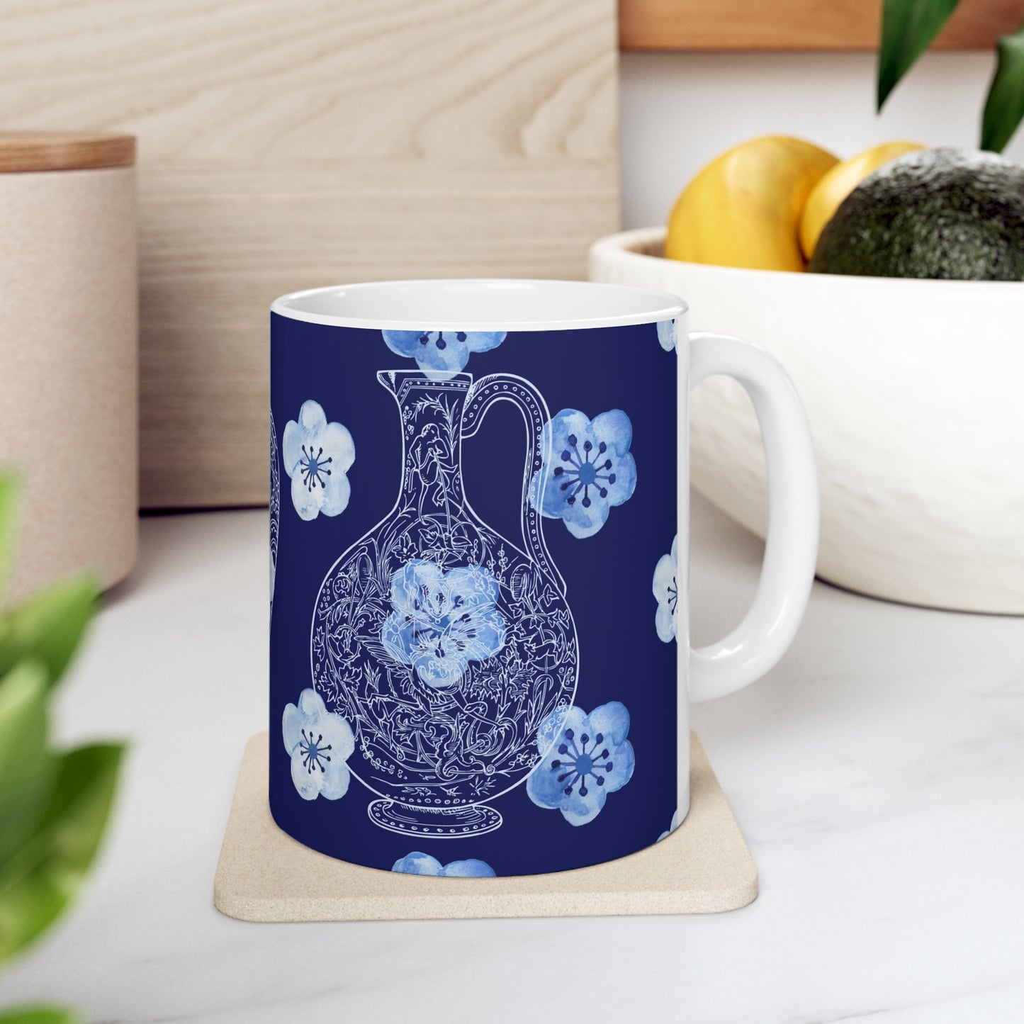 Delft Blue Floral Vase Print Series Interior Decor Premium Quality Ceramic Mug