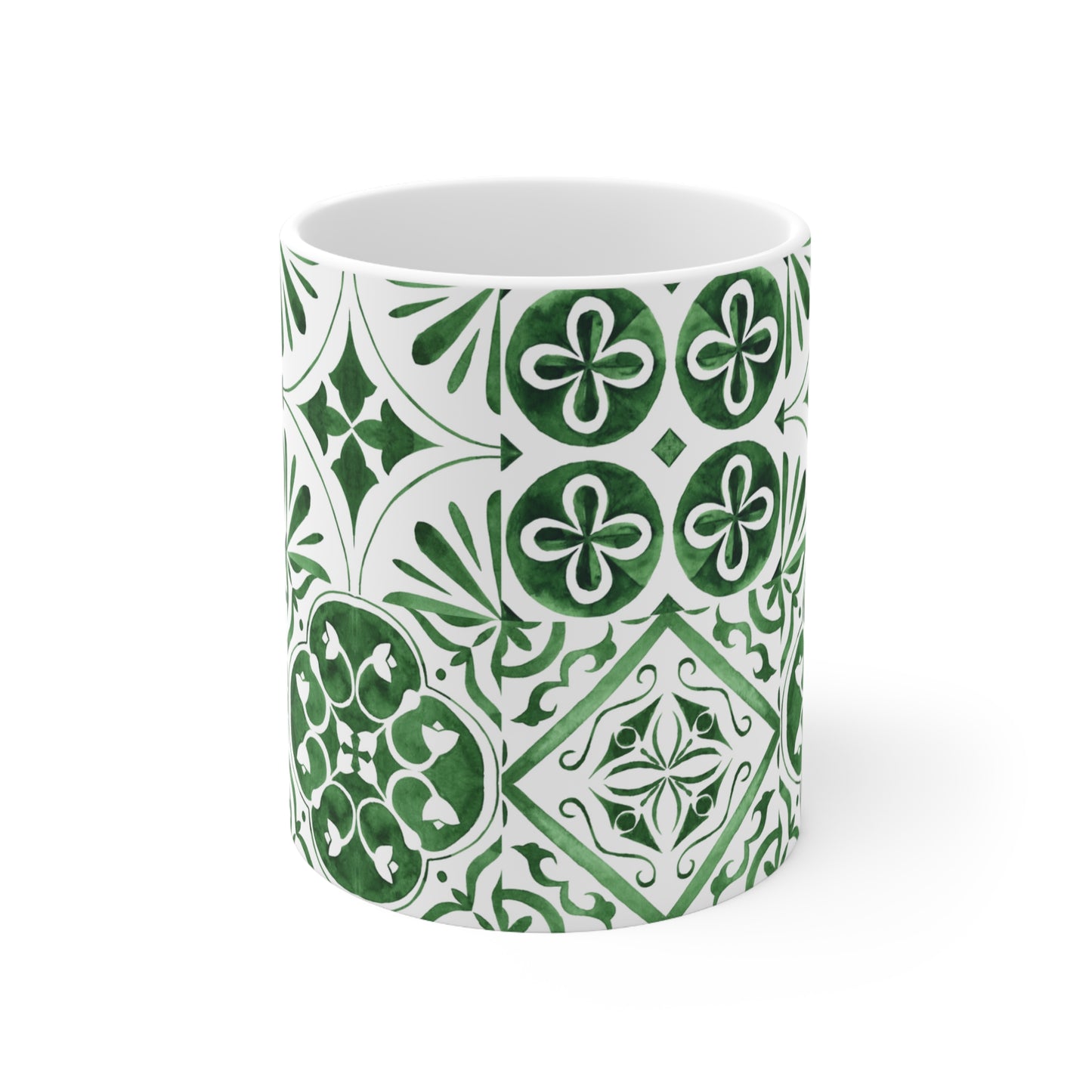 Green Wash Floral Tile Patterned Interior Decor Still Life Premium Quality Ceramic Mug