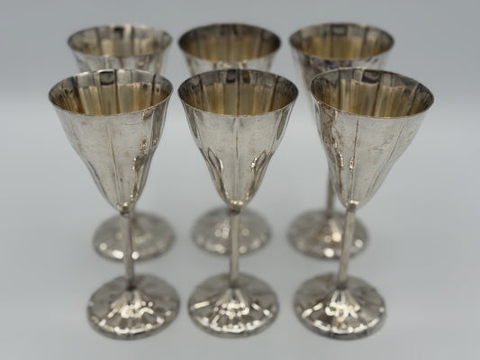 Set of Six English Antique Fine Silver Goblets / English Silver Drinkware